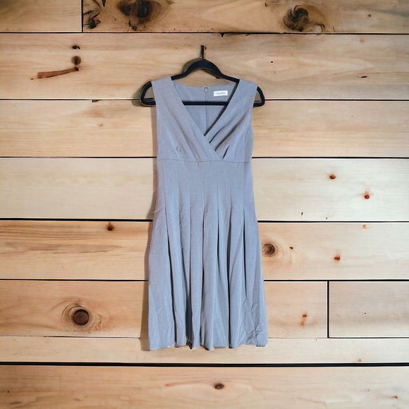 Calvin Klein Sleeveless Asymmetric A-Line/ Fit and Flare‎ Gray Midi Dress READ - Picture 1 of 8